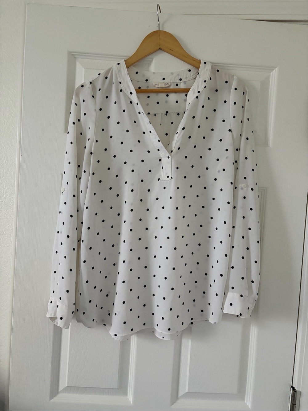 Maison Jules White Blouse with Black Polka Dots